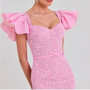 NADINE MERABI Pink Mindy Dress 
Lace Midi Dress